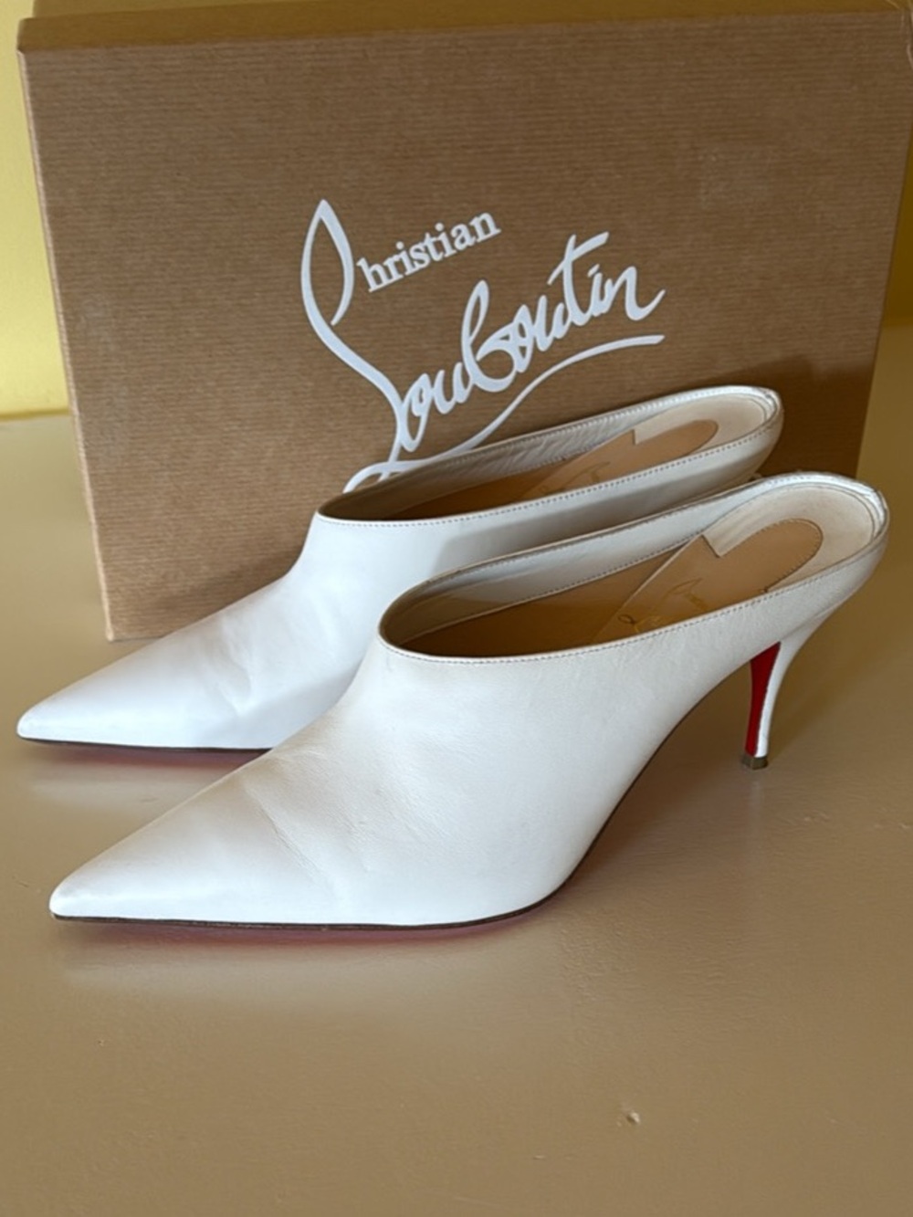 Christian Louboutin Quart 80 White Pointed lambskin Leather Mule Heels